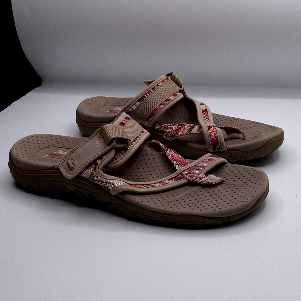 Skechers Outdoor Lifestyle Women 8 Taupe Pink Embroidered Strappy Sandals 40974